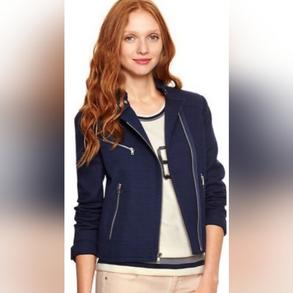 Gap Moto Navy Asymmetrical Jacket Zippers Size Medium - Picture 16 of 16